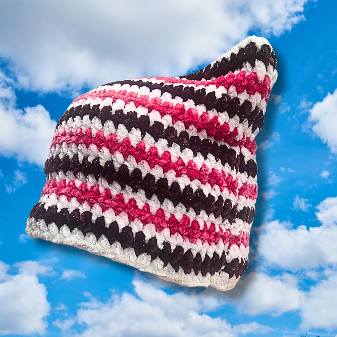 Juicy Kitty Hat - Hot pink, white + brown
