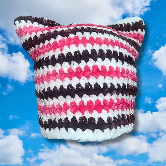 Juicy Kitty Hat - Hot pink, white + brown